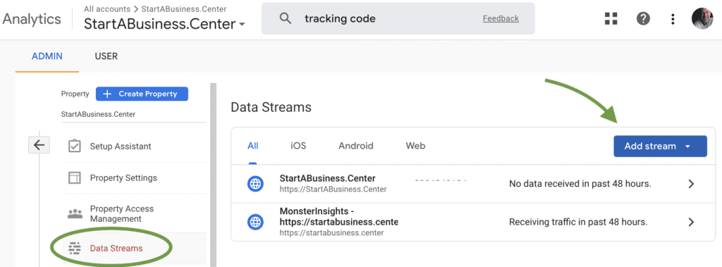 google analytics setup tracking code